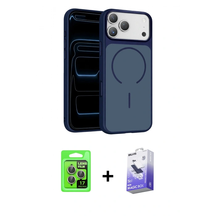 MARSİLYAN™- iPhone 17 Pro Kılıf Kıvılcım Klasik - Siyah Bilvis 5in1 5D Magic Hayalet Cam Ekran Koruyucu + Raze Metal Kamera Lens - GI
