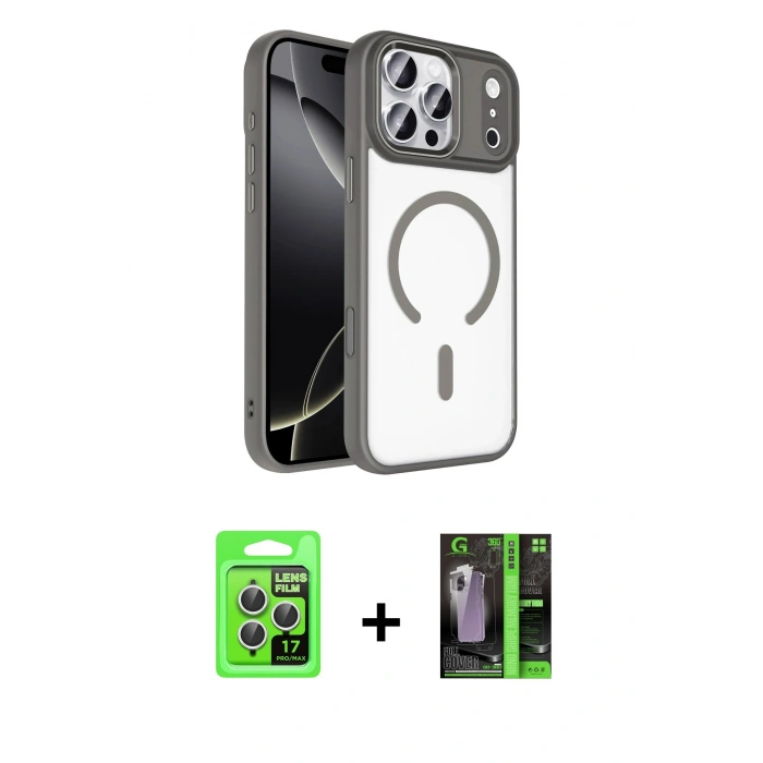 MARSİLYAN™- iPhone 17 Pro Kılıf Kıvılcım Prime - Şeffaf 360 Full Body Arka Koruyucu + Raze Metal Kamera Lens - GS