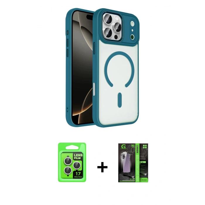 MARSİLYAN™- iPhone 17 Pro Kılıf Kıvılcım Prime - Şeffaf 360 Full Body Arka Koruyucu + Raze Metal Kamera Lens - GS