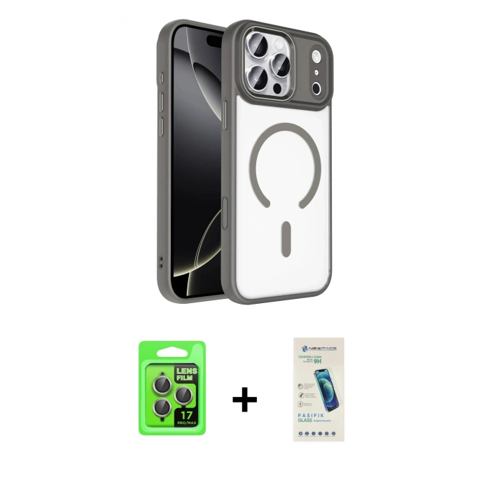 MARSİLYAN™- iPhone 17 Pro Kılıf Kıvılcım Prime - Şeffaf Pasifik Cam Ekran Koruyucu + Raze Metal Kamera Lens - GI