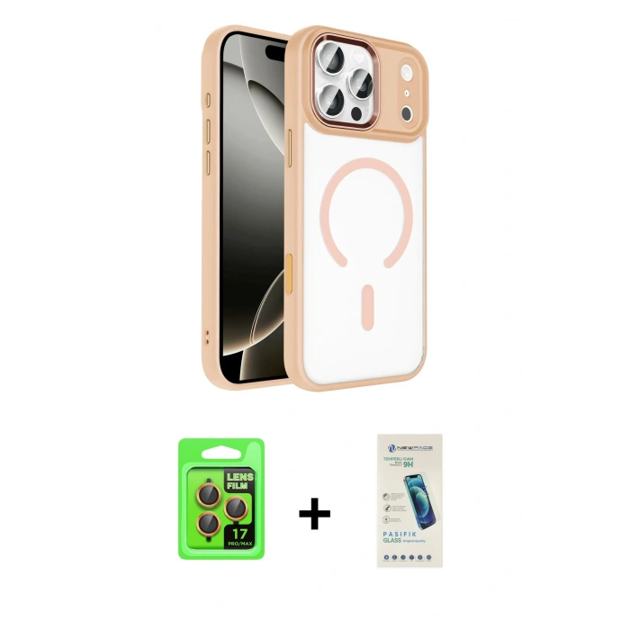 MARSİLYAN™- iPhone 17 Pro Kılıf Kıvılcım Prime - Şeffaf Pasifik Cam Ekran Koruyucu + Raze Metal Kamera Lens - TU