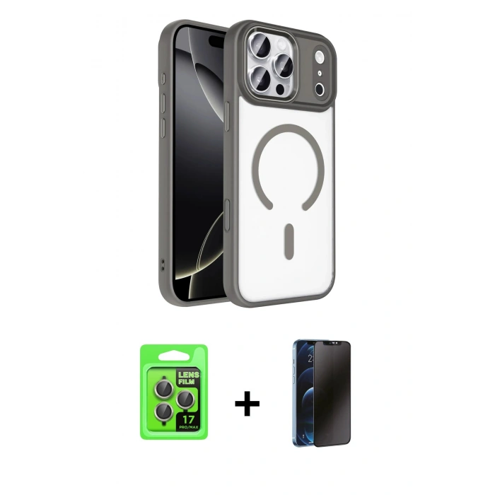 MARSİLYAN™- iPhone 17 Pro Kılıf Kıvılcım Prime - Siyah 3D Antistatik Hayalet Cam Ekran Koruyucu + Raze Metal Kamera Lens - GI