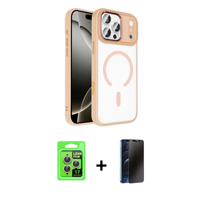 MARSİLYAN™- iPhone 17 Pro Kılıf Kıvılcım Prime - Siyah 3D Antistatik Hayalet Cam Ekran Koruyucu + Raze Metal Kamera Lens - GS
