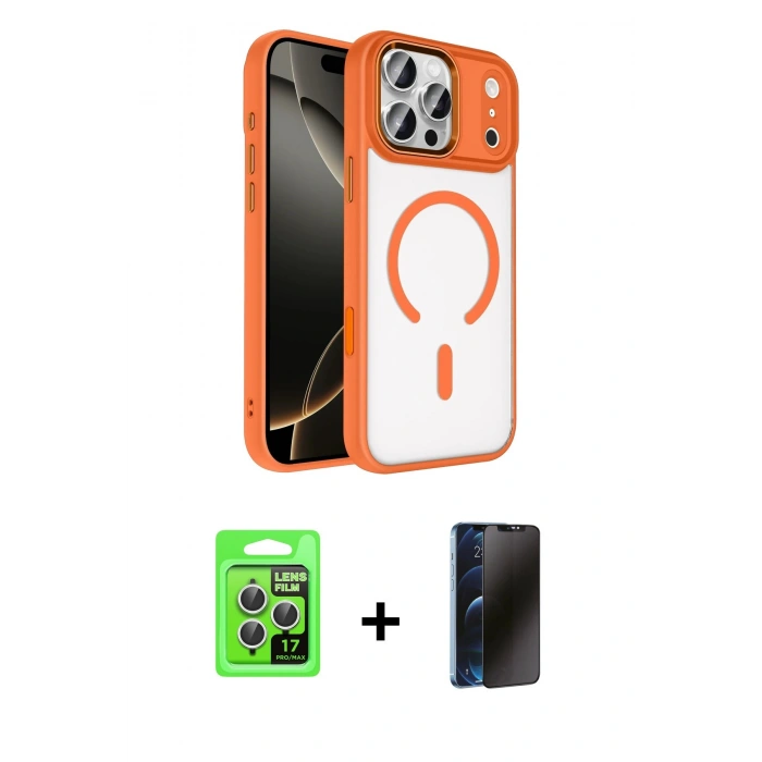MARSİLYAN™- iPhone 17 Pro Kılıf Kıvılcım Prime - Siyah 3D Antistatik Hayalet Cam Ekran Koruyucu + Raze Metal Kamera Lens - GS