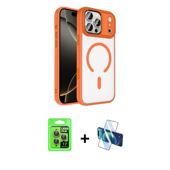 MARSİLYAN™- iPhone 17 Pro Kılıf Kıvılcım Prime - Siyah 3D Antistatik Seramik Nano Ekran Koruyucu + Raze Metal Kamera Lens - GI