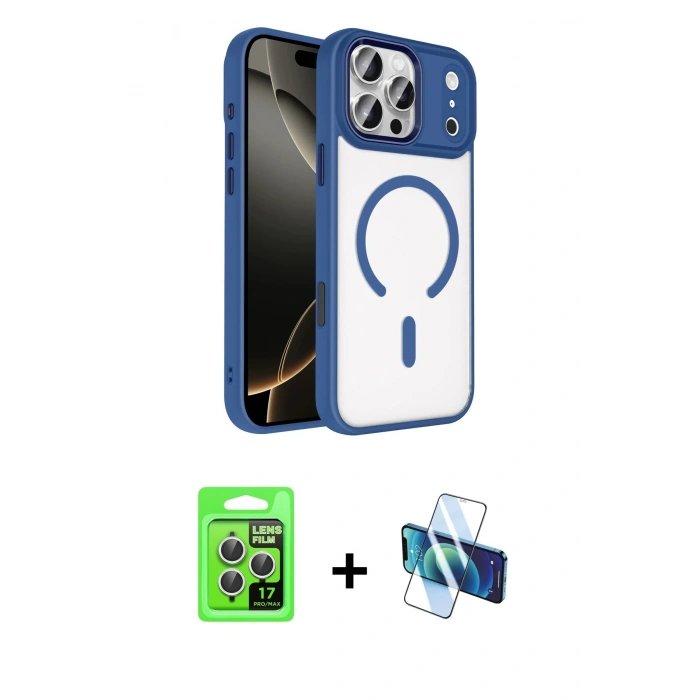 MARSİLYAN™- iPhone 17 Pro Kılıf Kıvılcım Prime - Siyah 3D Antistatik Seramik Nano Ekran Koruyucu + Raze Metal Kamera Lens - GS