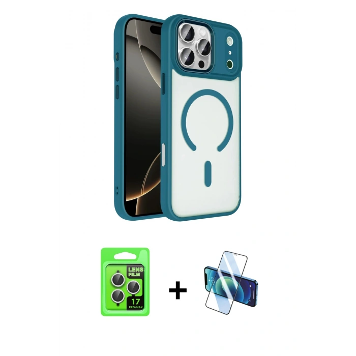 MARSİLYAN™- iPhone 17 Pro Kılıf Kıvılcım Prime - Siyah 3D Antistatik Seramik Nano Ekran Koruyucu + Raze Metal Kamera Lens - GS
