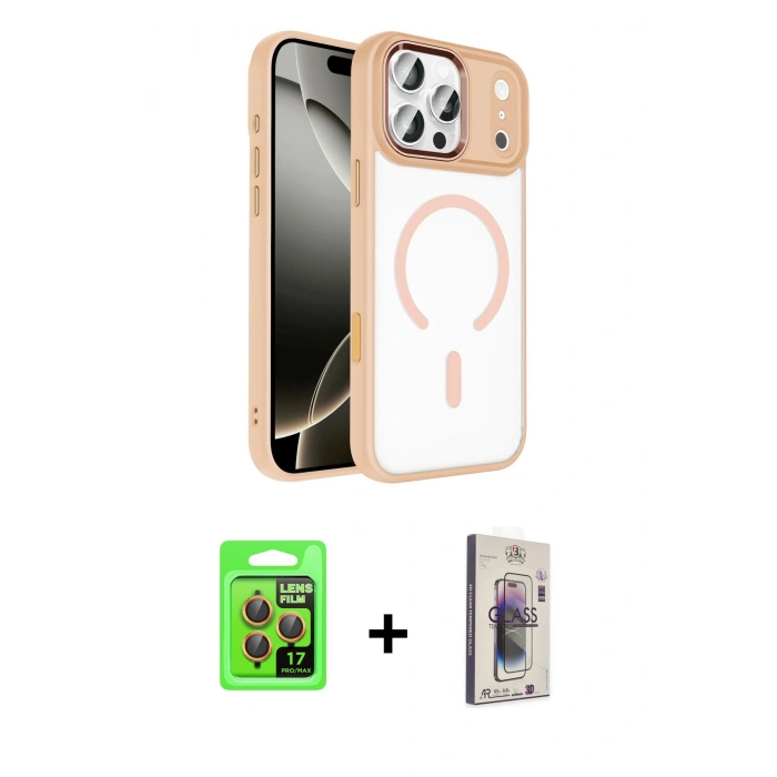 MARSİLYAN™- iPhone 17 Pro Kılıf Kıvılcım Prime - Siyah Bilvis 3D Cam Ekran Koruyucu + Raze Metal Kamera Lens - TU