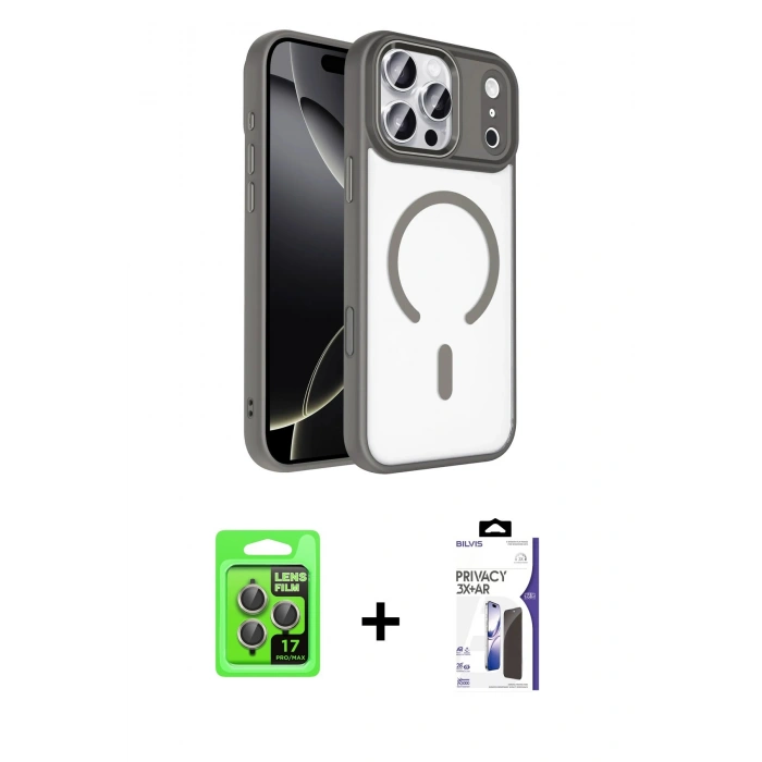 MARSİLYAN™- iPhone 17 Pro Kılıf Kıvılcım Prime - Siyah Bilvis 3X AR Hayalet Cam Ekran Koruyucu + Raze Metal Kamera Lens - GI