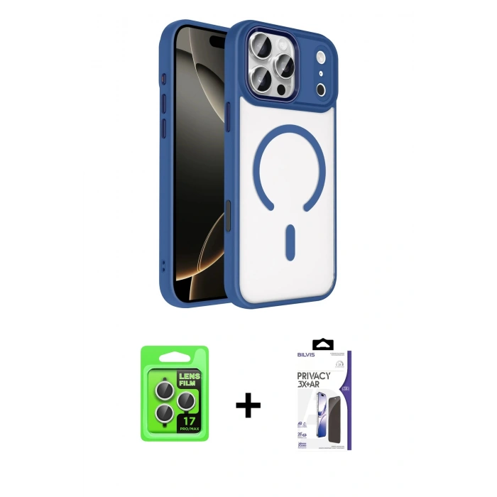 MARSİLYAN™- iPhone 17 Pro Kılıf Kıvılcım Prime - Siyah Bilvis 3X AR Hayalet Cam Ekran Koruyucu + Raze Metal Kamera Lens - GS