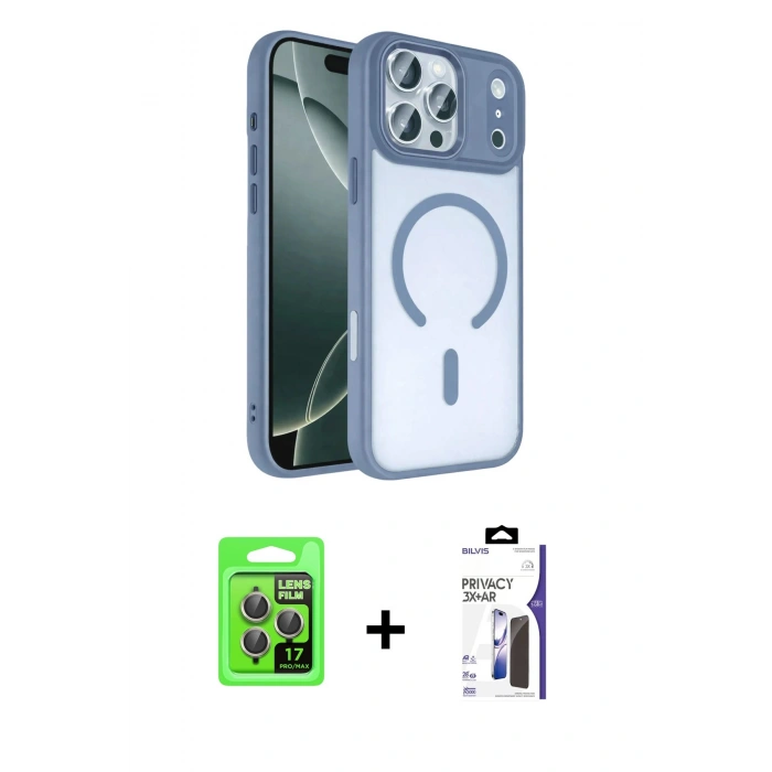 MARSİLYAN™- iPhone 17 Pro Kılıf Kıvılcım Prime - Siyah Bilvis 3X AR Hayalet Cam Ekran Koruyucu + Raze Metal Kamera Lens - GI