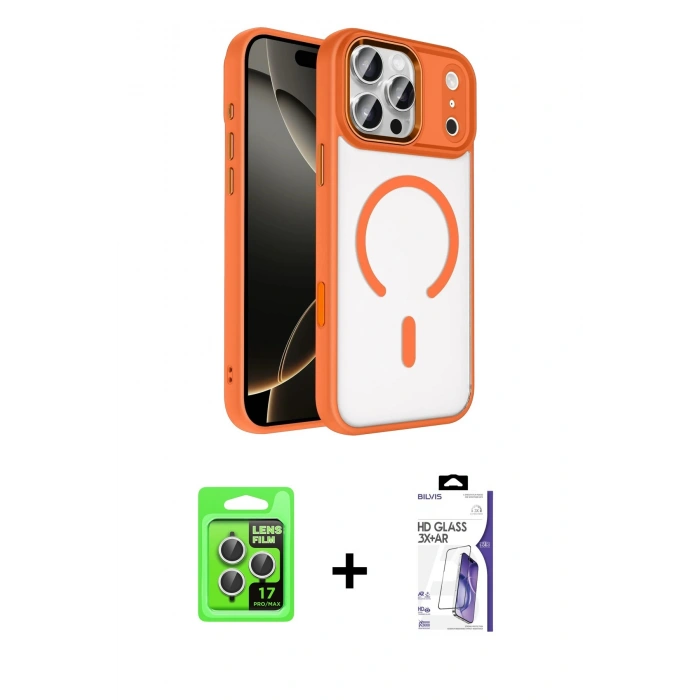 MARSİLYAN™- iPhone 17 Pro Kılıf Kıvılcım Prime - Siyah Bilvis 3X AR HD Cam Ekran Koruyucu + Raze Metal Kamera Lens - GS