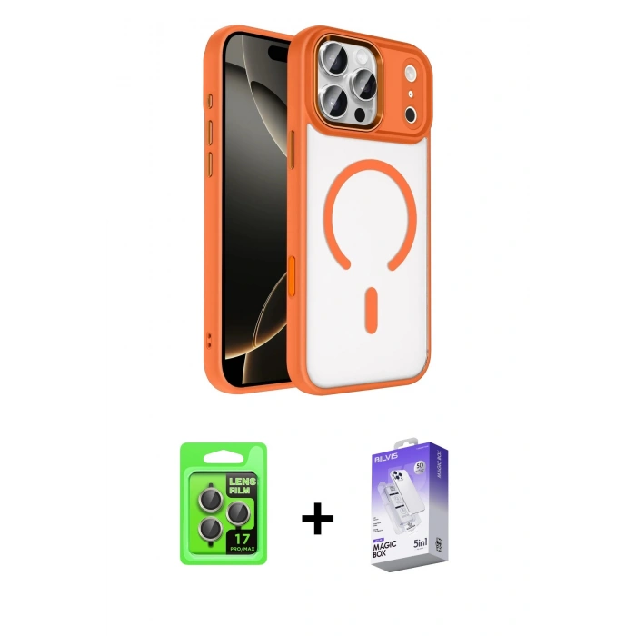 MARSİLYAN™- iPhone 17 Pro Kılıf Kıvılcım Prime - Siyah Bilvis 5in1 3D Magic Cam Ekran Koruyucu + Raze Metal Kamera Lens - GI