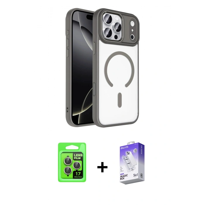 MARSİLYAN™- iPhone 17 Pro Kılıf Kıvılcım Prime - Siyah Bilvis 5in1 3D Magic Cam Ekran Koruyucu + Raze Metal Kamera Lens - GI