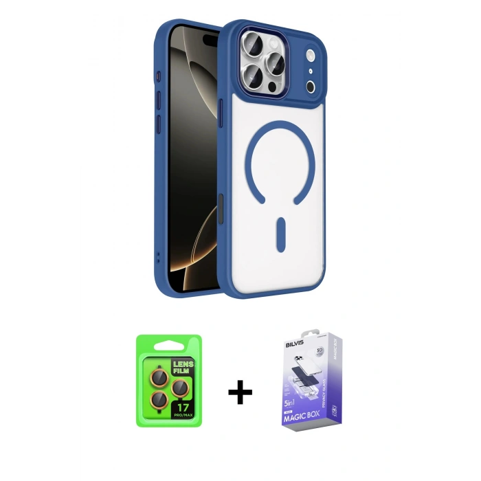 MARSİLYAN™- iPhone 17 Pro Kılıf Kıvılcım Prime - Siyah Bilvis 5in1 5D Magic Hayalet Cam Ekran Koruyucu + Raze Metal Kamera Lens - TU