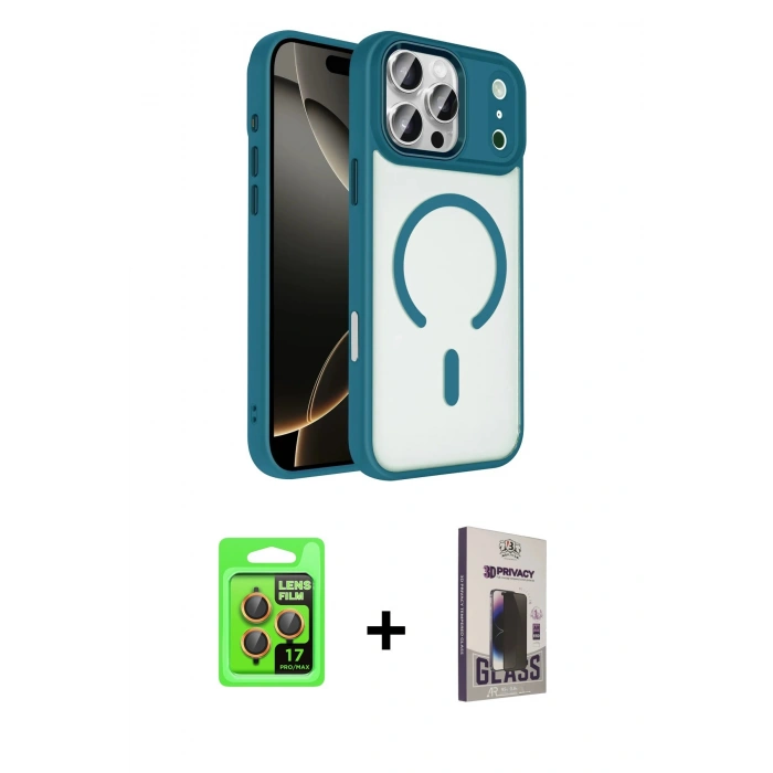 MARSİLYAN™- iPhone 17 Pro Kılıf Kıvılcım Prime - Siyah Bilvis Hayalet Cam Ekran Koruyucu + Raze Metal Kamera Lens - TU