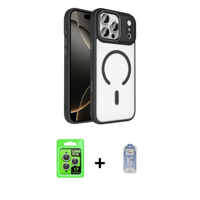MARSİLYAN™- iPhone 17 Pro Kılıf Kıvılcım Prime - Siyah Joko Magic 5D Cam + Raze Metal Kamera Lens - GS
