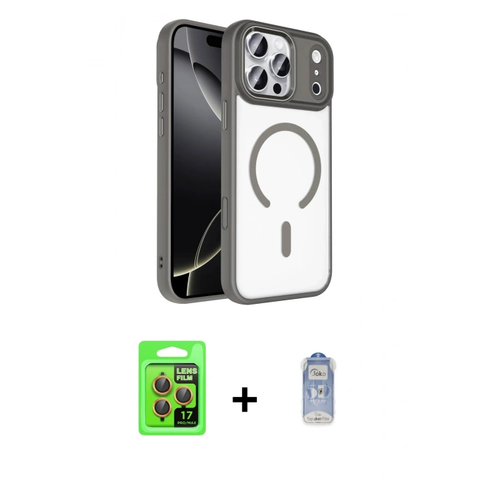 MARSİLYAN™- iPhone 17 Pro Kılıf Kıvılcım Prime - Siyah Joko Magic 5D Cam + Raze Metal Kamera Lens - TU