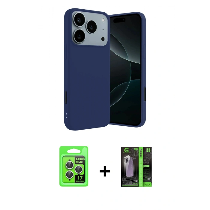 MARSİLYAN™- iPhone 17 Pro Kılıf Kozmos Yansıma Özel Seri - Siyah 360 Mat Full Body Arka Koruyucu + Raze Metal Kamera Lens - GS