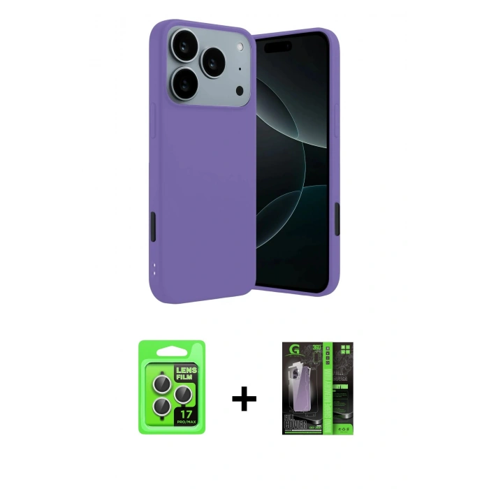 MARSİLYAN™- iPhone 17 Pro Kılıf Kozmos Yansıma Özel Seri - Siyah 360 Mat Full Body Arka Koruyucu + Raze Metal Kamera Lens - GS