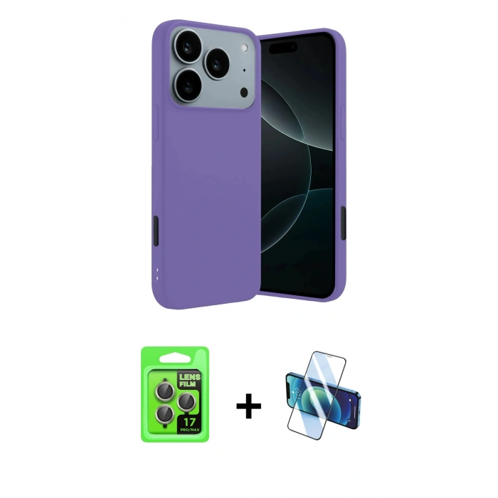 MARSİLYAN™- iPhone 17 Pro Kılıf Kozmos Yansıma Özel Seri - Siyah 3D Antistatik Cam Ekran Koruyucu + Raze Metal Kamera Lens - GI