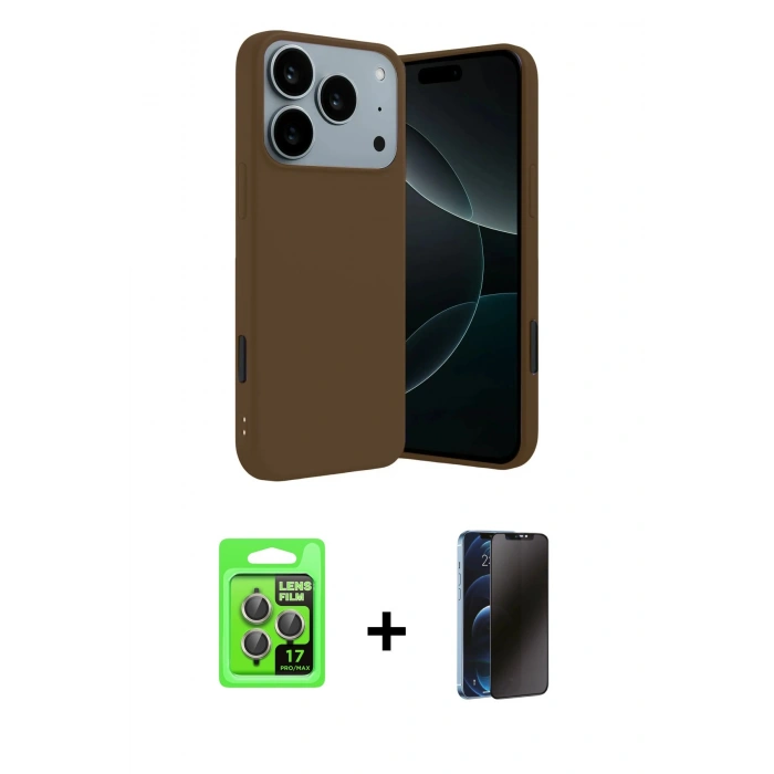 MARSİLYAN™- iPhone 17 Pro Kılıf Kozmos Yansıma Özel Seri - Siyah 3D Antistatik Hayalet Cam Ekran Koruyucu + Raze Metal Kamera Lens - GI