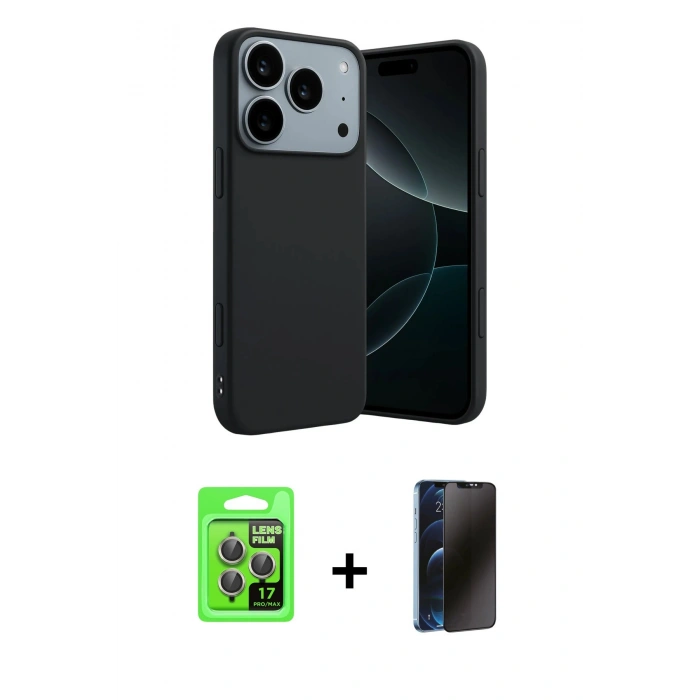 MARSİLYAN™- iPhone 17 Pro Kılıf Kozmos Yansıma Özel Seri - Siyah 3D Antistatik Hayalet Cam Ekran Koruyucu + Raze Metal Kamera Lens - GI