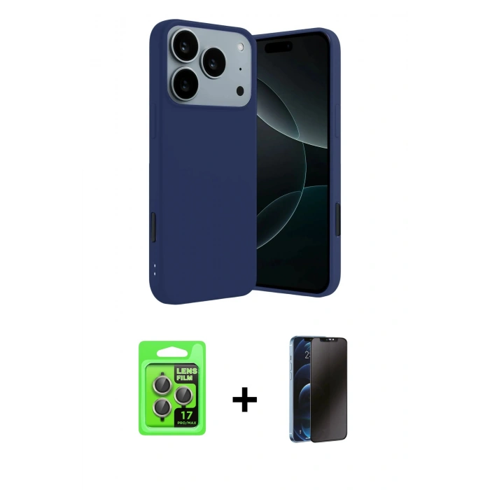 MARSİLYAN™- iPhone 17 Pro Kılıf Kozmos Yansıma Özel Seri - Siyah 3D Antistatik Hayalet Cam Ekran Koruyucu + Raze Metal Kamera Lens - GI