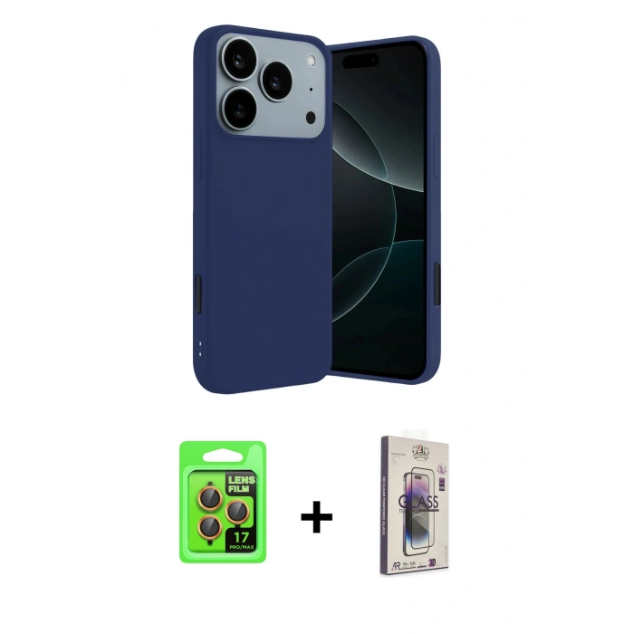 MARSİLYAN™- iPhone 17 Pro Kılıf Kozmos Yansıma Özel Seri - Siyah Bilvis 3D Cam Ekran Koruyucu + Raze Metal Kamera Lens - TU