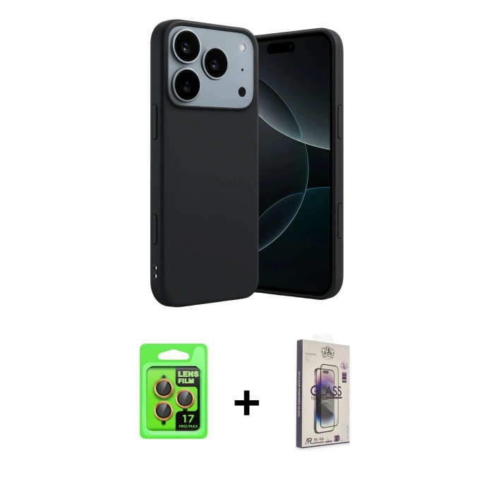 MARSİLYAN™- iPhone 17 Pro Kılıf Kozmos Yansıma Özel Seri - Siyah Bilvis 3D Cam Ekran Koruyucu + Raze Metal Kamera Lens - TU