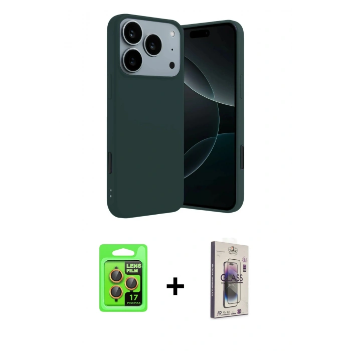 MARSİLYAN™- iPhone 17 Pro Kılıf Kozmos Yansıma Özel Seri - Siyah Bilvis 3D Cam Ekran Koruyucu + Raze Metal Kamera Lens - TU