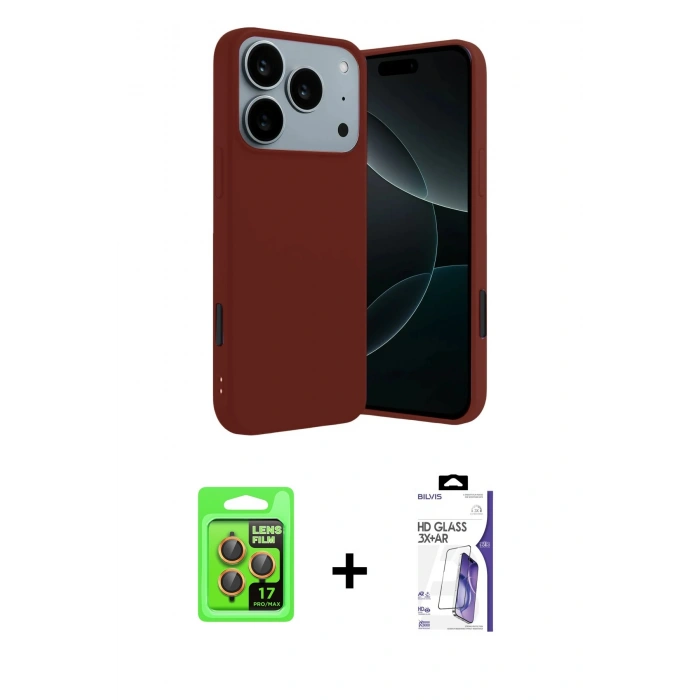 MARSİLYAN™- iPhone 17 Pro Kılıf Kozmos Yansıma Özel Seri - Siyah Bilvis 3X AR HD Cam Ekran Koruyucu + Raze Metal Kamera Lens - TU