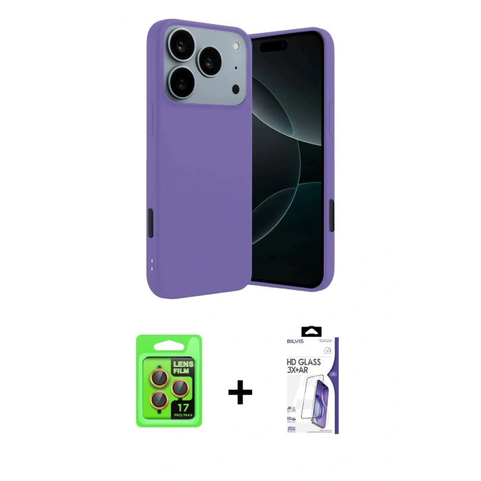 MARSİLYAN™- iPhone 17 Pro Kılıf Kozmos Yansıma Özel Seri - Siyah Bilvis 3X AR HD Cam Ekran Koruyucu + Raze Metal Kamera Lens - TU