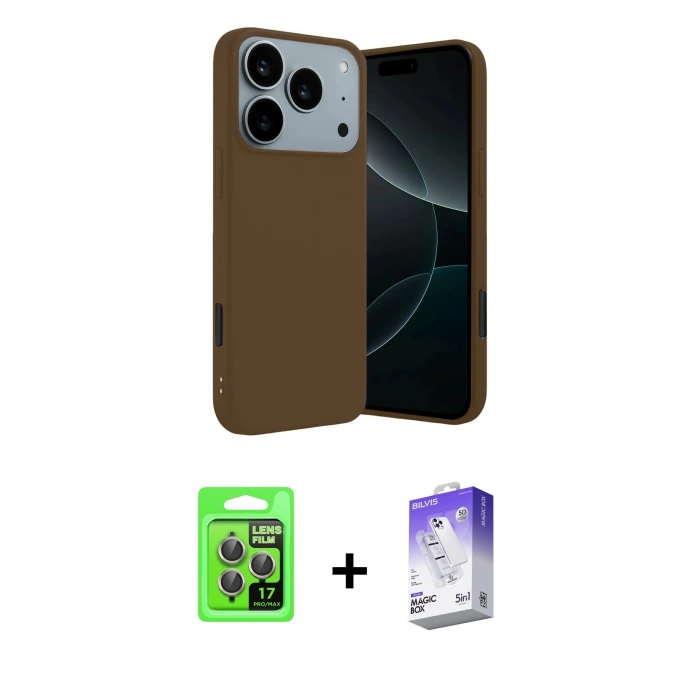 MARSİLYAN™- iPhone 17 Pro Kılıf Kozmos Yansıma Özel Seri - Siyah Bilvis 5in1 3D Magic Cam Ekran Koruyucu + Raze Metal Kamera Lens - GI