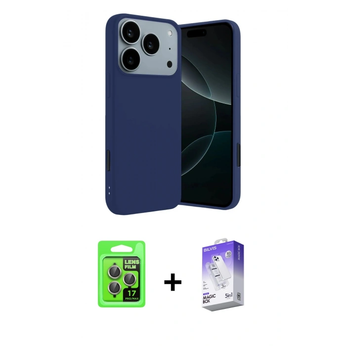 MARSİLYAN™- iPhone 17 Pro Kılıf Kozmos Yansıma Özel Seri - Siyah Bilvis 5in1 3D Magic Cam Ekran Koruyucu + Raze Metal Kamera Lens - GI