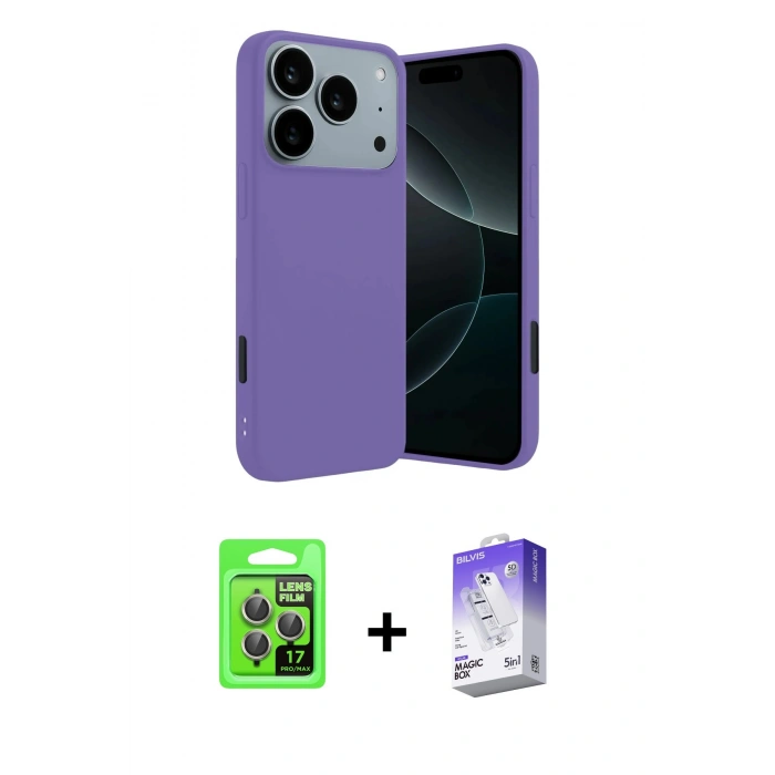 MARSİLYAN™- iPhone 17 Pro Kılıf Kozmos Yansıma Özel Seri - Siyah Bilvis 5in1 3D Magic Cam Ekran Koruyucu + Raze Metal Kamera Lens - GI