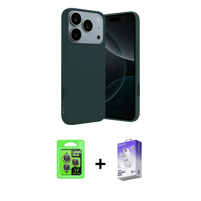 MARSİLYAN™- iPhone 17 Pro Kılıf Kozmos Yansıma Özel Seri - Siyah Bilvis 5in1 3D Magic Cam Ekran Koruyucu + Raze Metal Kamera Lens - GI