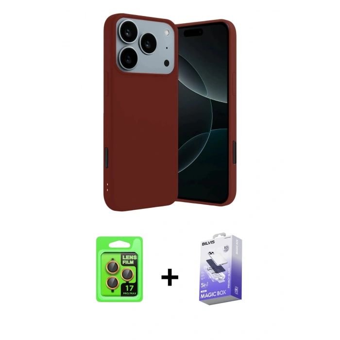 MARSİLYAN™- iPhone 17 Pro Kılıf Kozmos Yansıma Özel Seri - Siyah Bilvis 5in1 5D Magic Hayalet Cam Ekran Koruyucu + Raze Metal Kamera Lens - TU