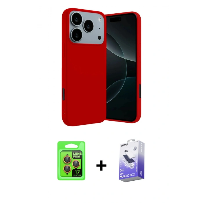 MARSİLYAN™- iPhone 17 Pro Kılıf Kozmos Yansıma Özel Seri - Siyah Bilvis 5in1 5D Magic Hayalet Cam Ekran Koruyucu + Raze Metal Kamera Lens - TU