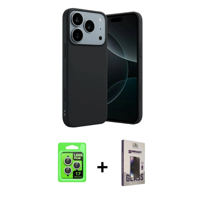 MARSİLYAN™- iPhone 17 Pro Kılıf Kozmos Yansıma Özel Seri - Siyah Bilvis Hayalet Cam Ekran Koruyucu + Raze Metal Kamera Lens - GS
