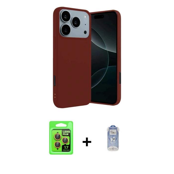 MARSİLYAN™- iPhone 17 Pro Kılıf Kozmos Yansıma Özel Seri - Siyah Joko Magic 5D Cam + Turuncu Raze Metal Kamera Lens