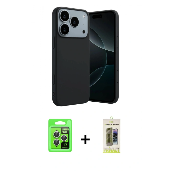 MARSİLYAN™- iPhone 17 Pro Kılıf Kozmos Yansıma Özel Seri - Siyah Joko Magic 5D Hayalet Cam + Gümüş Raze Metal Kamera Lens