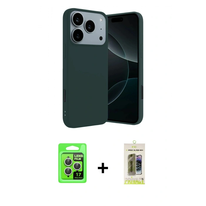 MARSİLYAN™- iPhone 17 Pro Kılıf Kozmos Yansıma Özel Seri - Siyah Joko Magic 5D Hayalet Cam + Gümüş Raze Metal Kamera Lens