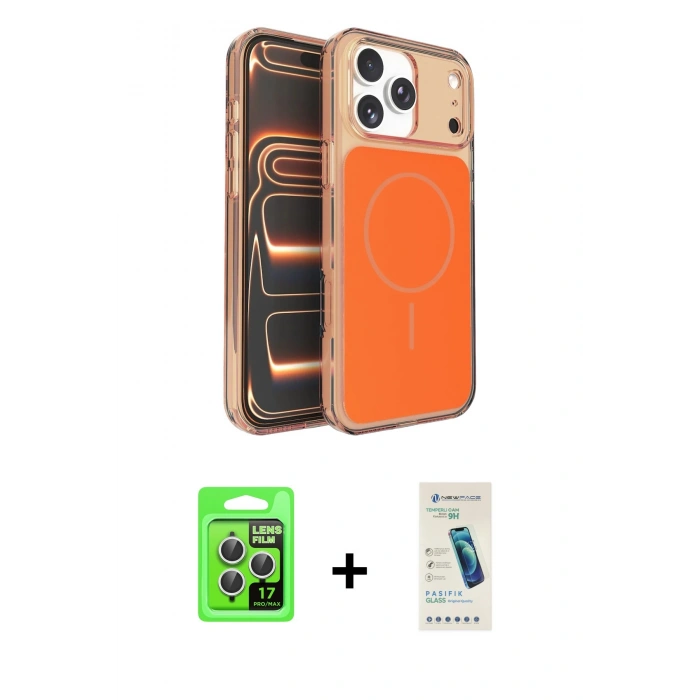 MARSİLYAN™- iPhone 17 Pro Kılıf Kutup Doku Serisi - Şeffaf Pasifik Cam Ekran Koruyucu + Raze Metal Kamera Lens - GS