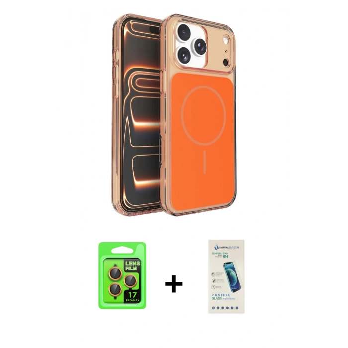 MARSİLYAN™- iPhone 17 Pro Kılıf Kutup Doku Serisi - Şeffaf Pasifik Cam Ekran Koruyucu + Raze Metal Kamera Lens - TU