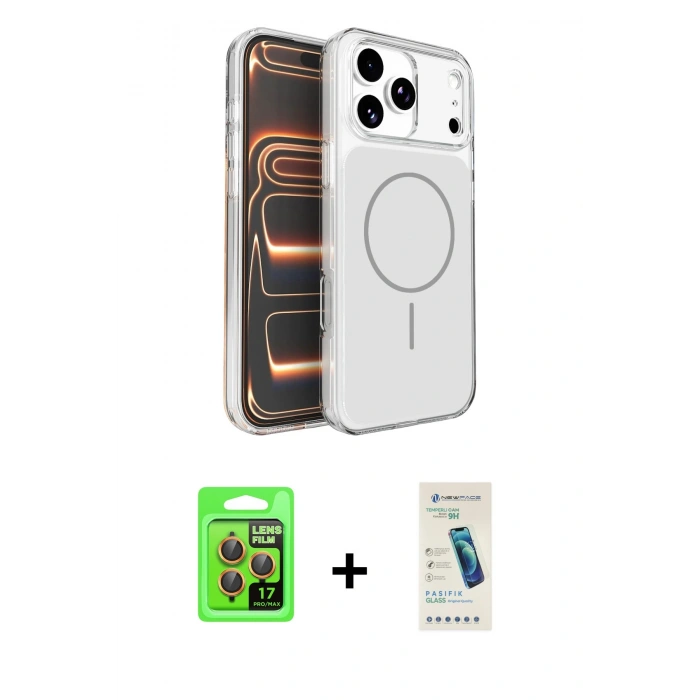 MARSİLYAN™- iPhone 17 Pro Kılıf Kutup Doku Serisi - Şeffaf Pasifik Cam Ekran Koruyucu + Raze Metal Kamera Lens - TU