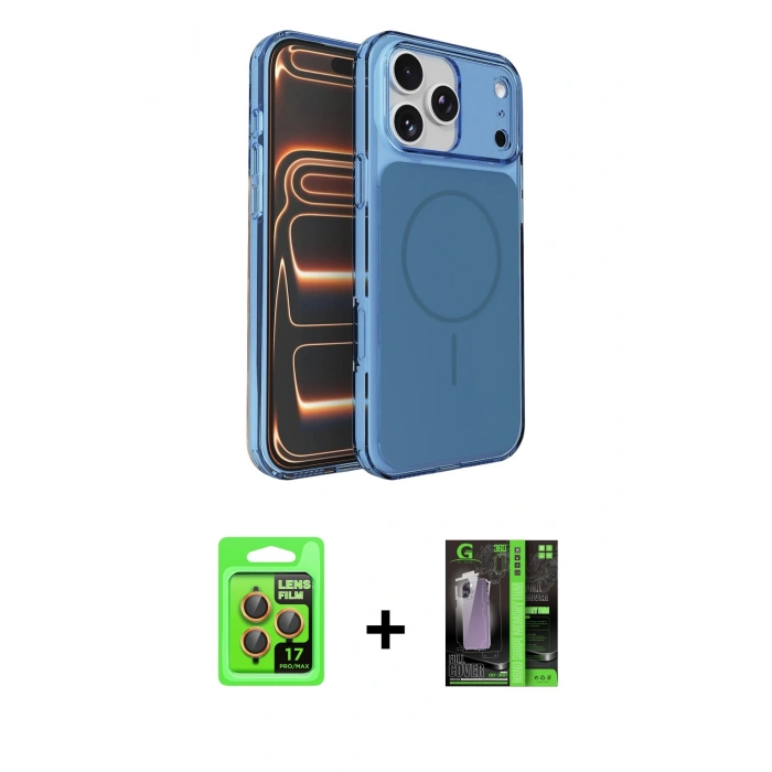 MARSİLYAN™- iPhone 17 Pro Kılıf Kutup Doku Serisi - Siyah 360 Mat Full Body Arka Koruyucu + Raze Metal Kamera Lens - TU