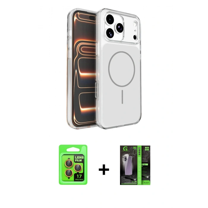 MARSİLYAN™- iPhone 17 Pro Kılıf Kutup Doku Serisi - Siyah 360 Mat Full Body Arka Koruyucu + Raze Metal Kamera Lens - TU
