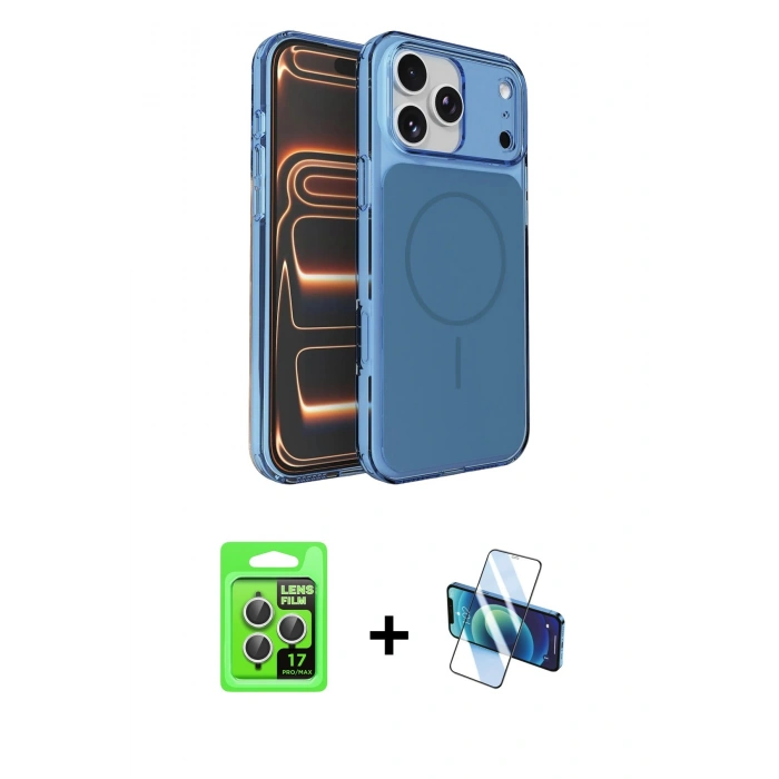 MARSİLYAN™- iPhone 17 Pro Kılıf Kutup Doku Serisi - Siyah 3D Antistatik Cam Ekran Koruyucu + Raze Metal Kamera Lens - GS