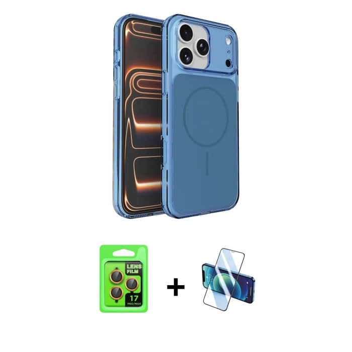MARSİLYAN™- iPhone 17 Pro Kılıf Kutup Doku Serisi - Siyah 3D Antistatik Cam Ekran Koruyucu + Raze Metal Kamera Lens - TU